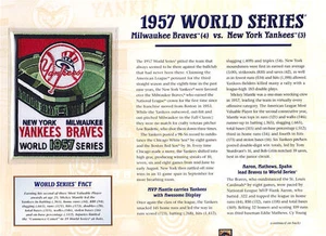 1957 WORLD SERIES PATCH CARD Willabee & Ward MILWAUKEE BRAVES / NEW YORK YANKEES - Picture 1 of 2