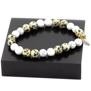 Armband Perlen Howlith + Dalmatiner Jaspis 8 Mm. Made IN Frankreich - Bild 1 von 2
