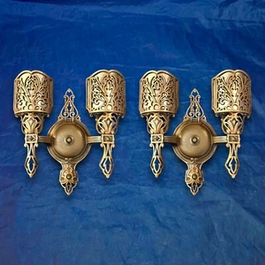 Pair wall sconces RARE Brass Fixtures Mica beautiful Rewired 16J - Picture 1 of 6