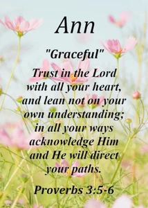 Ann "Graceful" Keepsake Name Meaning Card with Bible Verse - Picture 1 of 1