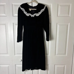 Vtg Gunne Sax Jessica McClintock Dress Black Velvet Lace Gothic Victorian Midi - Picture 1 of 10
