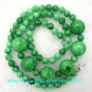 Hermoso collar de cuentas de piedras preciosas redondas de jadeíta verde natural de 6-14 mm AAA 18" - Imagen 1 de 12
