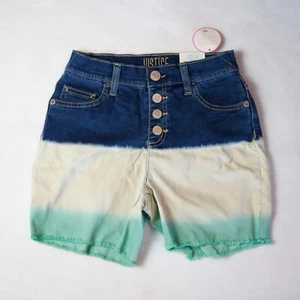 NWT Justice Clothing Denim Shorts Blue White Green Button-fly Midi Size 14 slim - Picture 1 of 2
