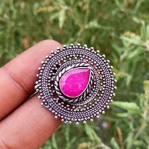Sale Pink Faceted Ruby Gemstone 925 Sterling Silver Plated Handmade US SZ 8 Ring - Picture 1 of 3