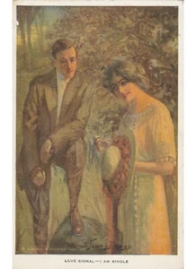 antica cartolina A. J. Dewey - Love signal - coppia innamorati moda d'epoca - Picture 1 of 2