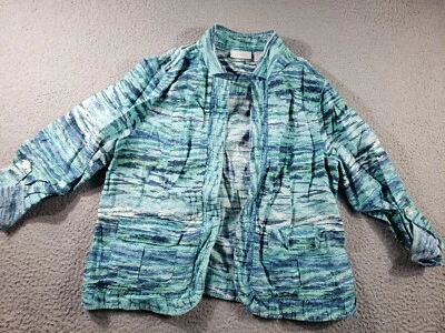 Chaqueta Blazer Chico's Para Mujer 2.5 EE. UU. 14 Frente Abierto 100% Lino Elastizada Pestaña Enrollable Foto 1 de 4