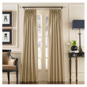 Curtain Works Marquee Pinch Pleat Curtain Panel 30x95 Gold Taupe Tan Lined - Picture 1 of 4