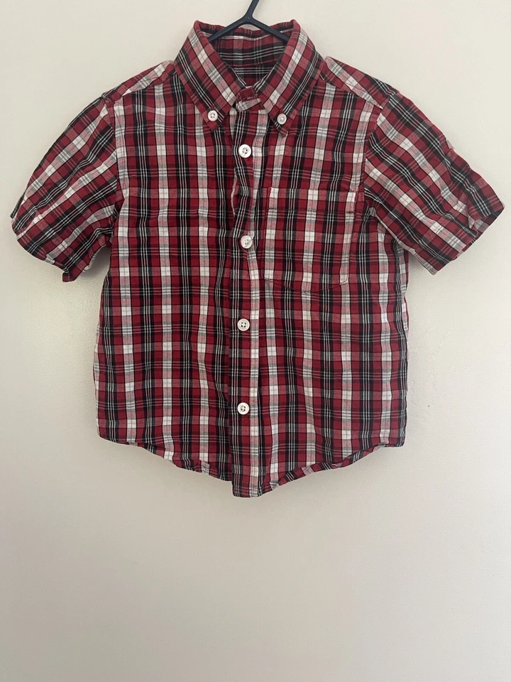 greendog Toddler Boys Plaid 100% Cotton Collared Button-Up Pocket Shirt Red 2T - Image 1 of 4