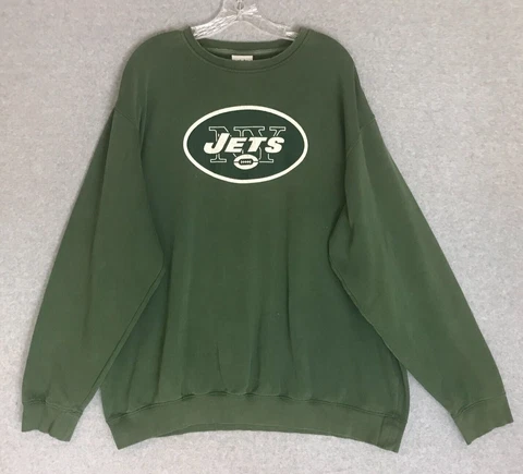 Vintage New York Jets Sweatshirt Mens 2XL Green Pullover NFL Football Majestic Cover
