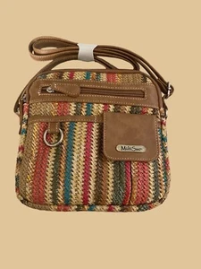 Bolso Bandolera MultiSac Rayas Paja Cremallera Nuevo Compacto Bolso de Viaje - Imagen 1 de 2