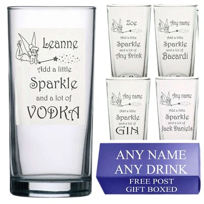 Personalised Engraved Hi ball mixer GLASS VODKA GIN JACK BACARDI SPARKLE