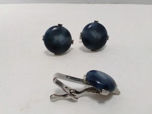 Vintage 70er Retro Manschettenknopf Krawattenklammer blau Pionier silberfarben 3er Set - Bild 1 von 11