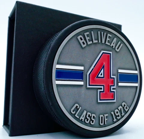 Jean Beliveau Montreal Canadiens 3-D Engraved Silver Medallion Puck w/Gift Box Cover