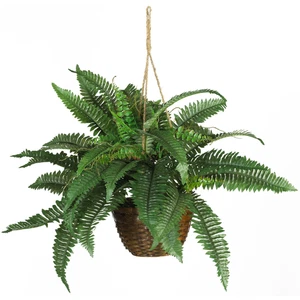 18" TALL ARTIFICIAL SILK BOSTON FERN FAKE GREEN HANGING BASKET PLANT NEW - Picture 1 of 1