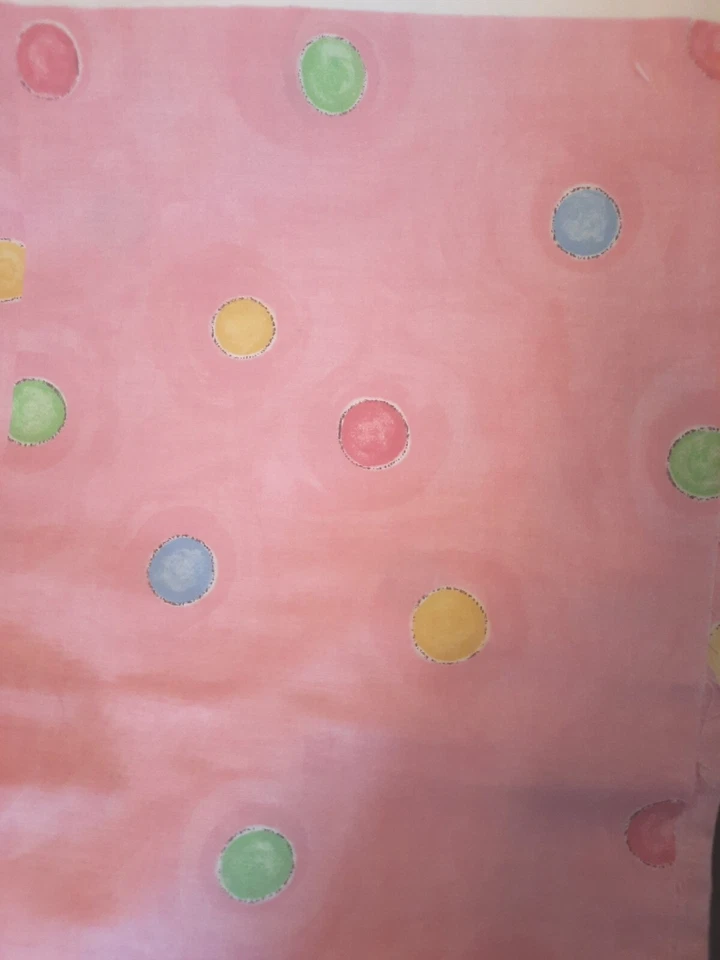 Kids Art Polka Dot Drapery Fabric - Pink - 2 Yds- New - Image 1 of 1