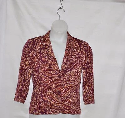 Blazer Joan Rivers Pretty in Paisley Jersey Tejido con Mangas 3/4 Talla 1X Marsala Foto 1 de 2