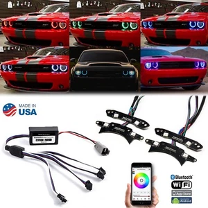 RGBW RGB LED Multi-Color Headlight Halo Bluetooth Set For 15-19 Dodge Challenger - Picture 1 of 12
