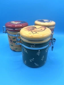 3 Vintage Susan Winget Rooster Jars/Canisters Hand Painted Vivid Colors - Picture 1 of 11