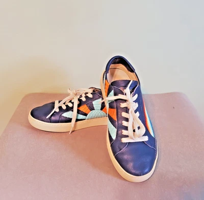 Soludos Rainbow Wave Leather Embroidered Chill Out Sneakers, Size 9 - Image 1 of 4