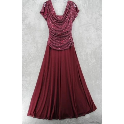 Vestido R&M Richards 8 Borgoña Lentejuelas Corpiño Capucha Vestido Noche Formal Espalda Cremallera Foto 1 de 4