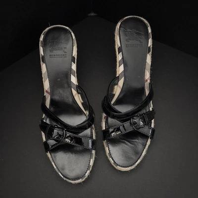 Burberry Nova Check Espadrille Wedge Sandal Patent Leather Criss Cross, Size 9 - Image 1 of 4