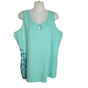 Eddie Bauer Womens Tank Top Size XL Green Floral Keyhole Scoop Neck Knit Stretch - Picture 1 of 7