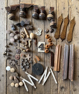 Lote de 83 piezas de perillas de madera vintage fragmentos de estrellas piezas de salvamento artes y manualidades Foto 1 de 4