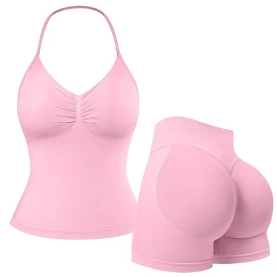 2 Piece Workout Sets Women Tank Top High Waist Booty Lifting Shorts Gym Active - Image 1 of 4