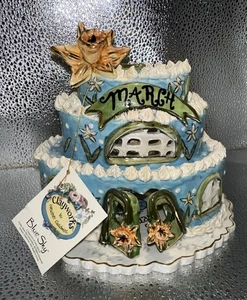Blue Sky Clayworks Happy Birthday Cake Tea Light Holder March, No Candle - Picture 1 of 16