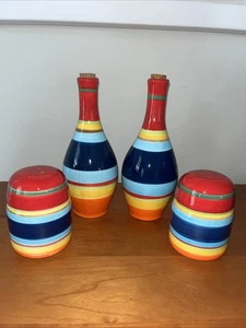 Colorful Striped Cruets With Salt & Pepper Shakers - Picture 1 of 13