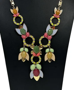 Stella & Dot Necklace TROPICANA Statement Vibrant Colorful Beads Gold Tone 20" - Picture 1 of 5