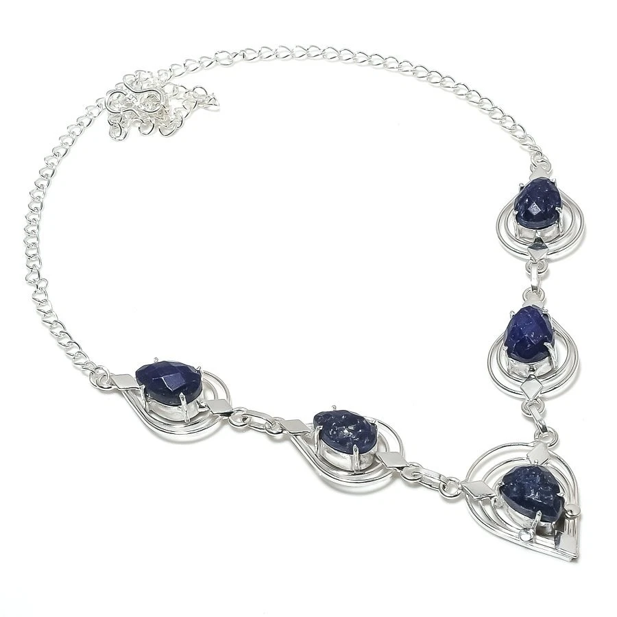 Ожерелье ювелирное ручной работы из стерлингового серебра 925 пробы с лазуритом размер 18 дюймов - Изображение 1 из 1