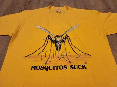 Vintage 80s Mosquitos Suck Graphic Double Sided Single Stitch T-Shirt Size Large - Image 1 of 4