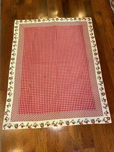 Cherries & Checkered Red White Green Cotton Picnic & Table Cloth Reversible GUC - Picture 1 of 15