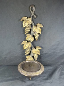 Vintage India Solid Brass Grape Vine Wall Pillar Sconce Candle Holder 16" Heavy - Picture 1 of 8