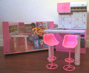 GLORIA DOLL HOUSE FURNITURE SIZE KITCHEN w/Island+Bar Stools PLAYSET FOR DOLLS - Picture 1 of 4