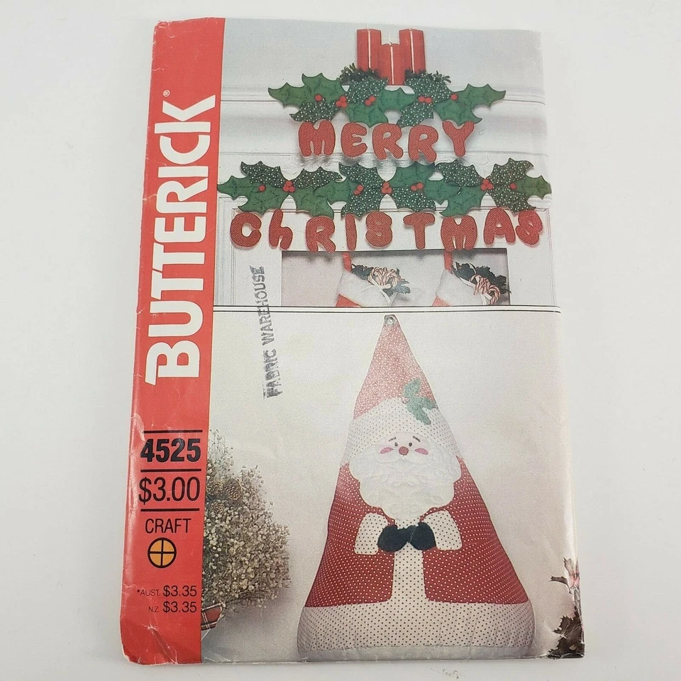 Uncut Vtg Butterick Pattern 6053 Holiday Christmas Crafts Stocking Ornaments