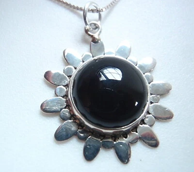 Black Onyx Sun 925 Sterling Silver Pendant Round - Image 1 of 2