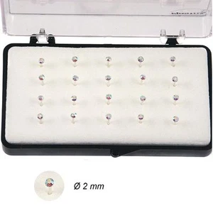 1 box Orecchini Piercing Naso Nasini Micro Argento 925 cristallo Boreale 2 mm - Foto 1 di 1