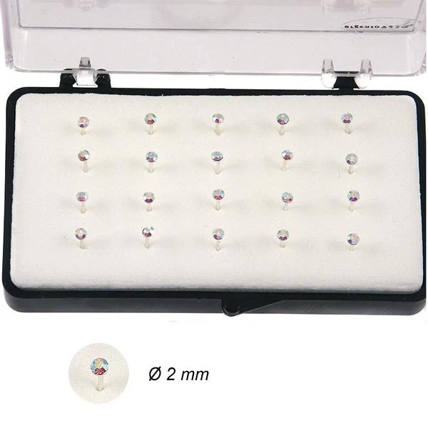 1 box Orecchini Piercing Naso Nasini Micro Argento 925 cristallo Boreale 2 mm - Immagine 1 di 1
