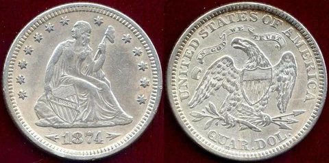 1874 ARROWS 25C-ORIGINAL COLOR & SURFACE-SEATED LIBERTY QUARTER++ Cover