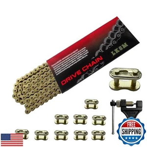 LKSM 420 Motorcycle Gold Chain 132 Link Standard Roller Chain with Chain Brea - Picture 1 of 5
