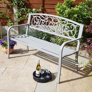 Grey Garden Bench Metal 2 Seater Patio Chair Outdoor Furniture Welcome Design