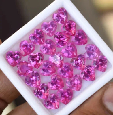 Natural Mogok Pink Ruby Heart 7.00 MM 25 Pcs CERTIFIED Treated Loose Gemstone - Image 1 of 4