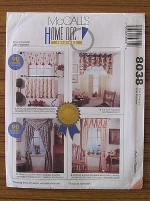 McCALL'S PATTERN - 8038  WINDOW DRESSINGS CURTAINS VALANCE CAFE DRAPES UNCUT - Image 1 of 2