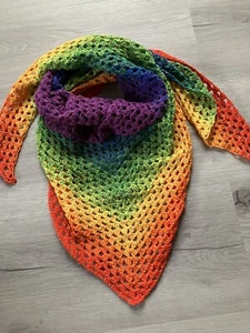 Regenbogen-Tuch/Schultertuch - gehäkelt, reine Baumwolle, Unikat - NEU - Bild 1 von 4