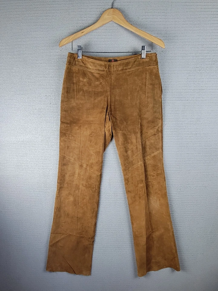 Danier leather pants suede size 6 brown 29 x 33 side zip womens - Image 1 of 4