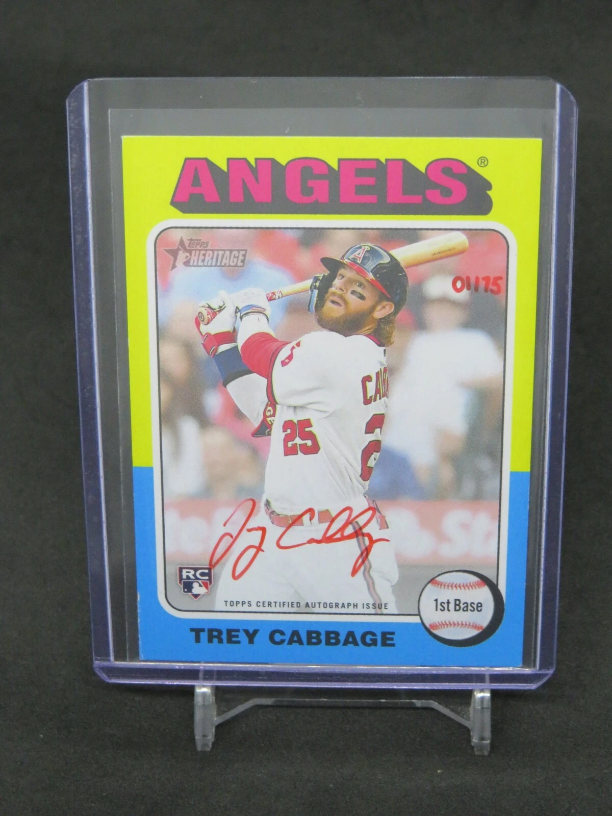 2024 TOPPS HERITAGE TREY CABBAGE RC RED REAL ONE AUTO /75 LOS ANGELES ANGELS MS2