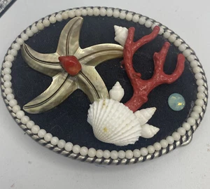 Glenda Star Coral Woman's Belt Buckle 3 1/2” X 2 5/8” Artisan Made OOAK MOP - Picture 1 of 5