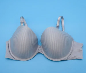 Victorias Secret Bra 38C Gray Stripe Slightly Double Demi Cup Second Skin Effect - Picture 1 of 8